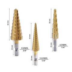 Aleric Step Drill Bit Set – Titanium Coated, High Speed Steel 0.5 inches