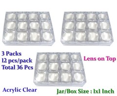 36 PCS OF CLEAR PLASTIC LENS MAGNIFIER ON TOP GEM COINS JAR JEWELRY DISPLAY BOX