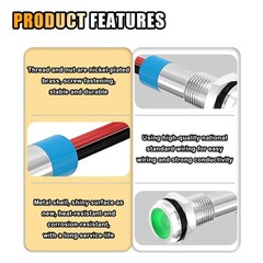 5PCS 6MM 1/4″ LED Indicator Light, AC/DC 12-24V Waterproof IP66 Metal Green