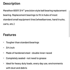 Marathon 60011 3/4″ ID 1 3/8” OD Replacement Ball Bearing Wheelbarrow, Handtruck