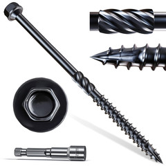 #14 X 4 Wood Structural Screws 50 Pcs, Exterior Hex-Head Lag Screws, Black Heavy