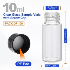4ml/10ml Glass Vials withScrew Caps Clear Liquid Sample Vial Bottles Set of 100