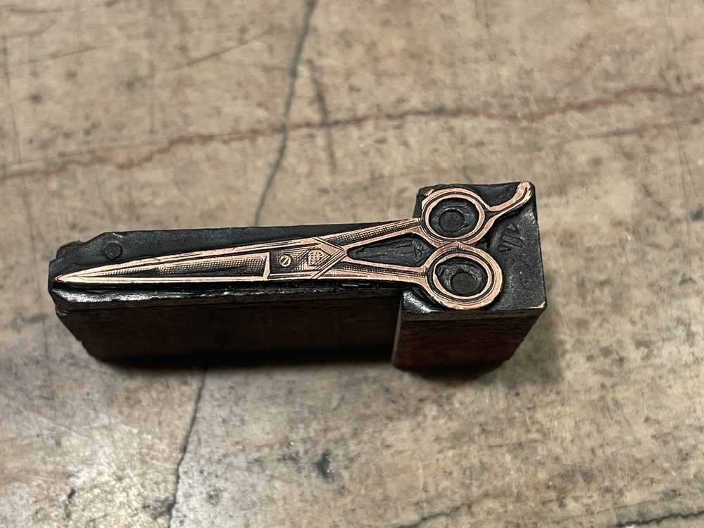Printing Letterpress Printers Block Antique Copper Barber’s Scissors Hair (2407)