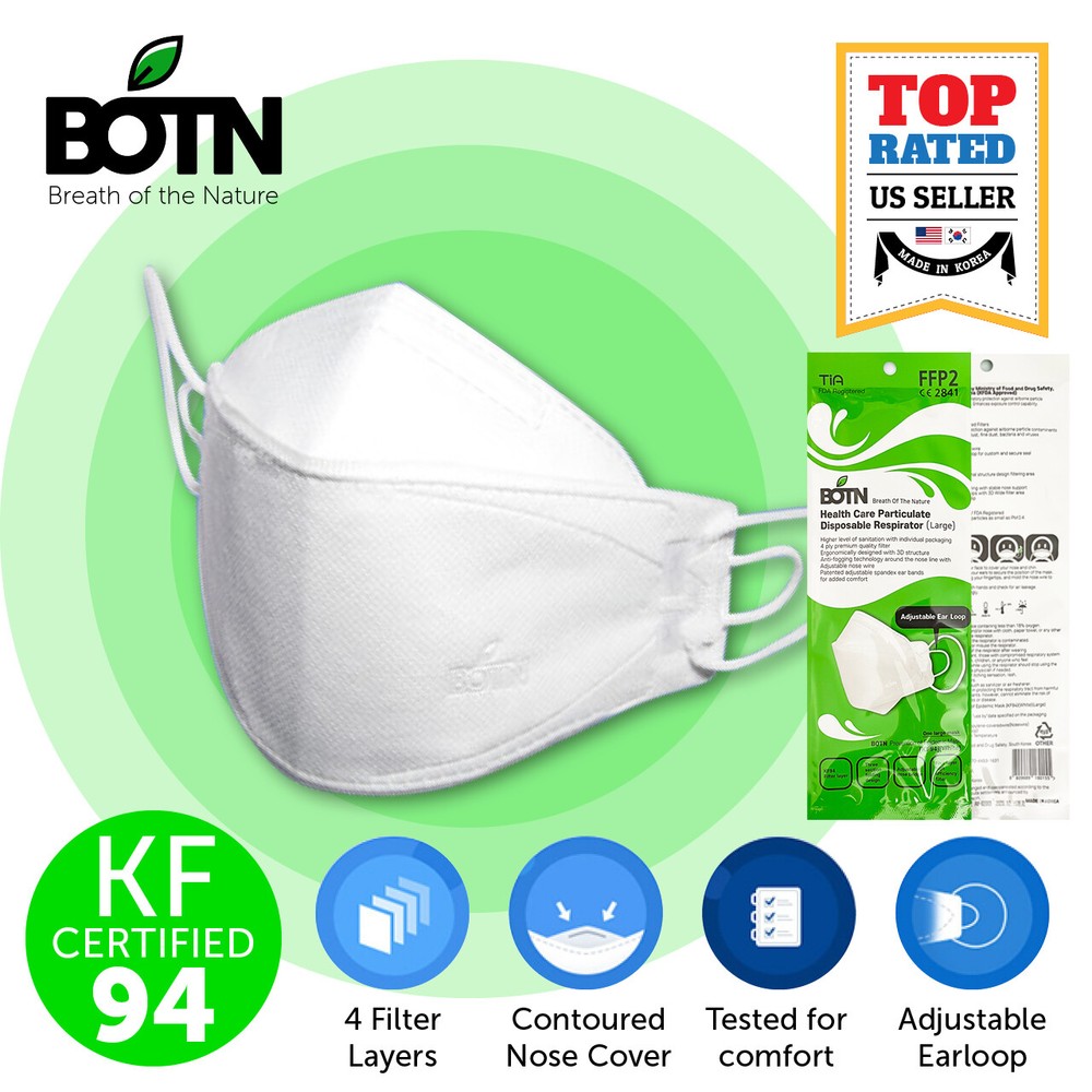2 PACK BOTN KF94 WHITE Protective Face Mask Adult Made in Korea KFDA Approved