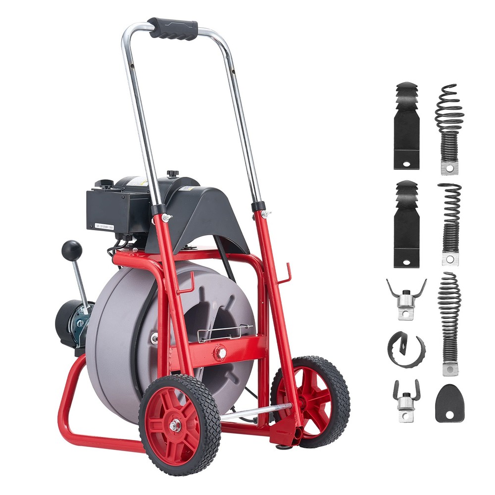 Uimoso Drain Cleaning Machine 100 FT x 3/8 In with Auto Feed,Wheels & 8 Cutters