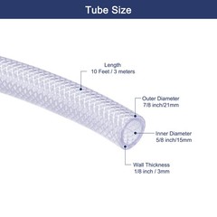 5/8″ ID x 7/8″ OD 10 Ft/3 meters Tube Braided Reinforced Tubing Hose Pipe