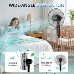 16 Inches Stand Fan,Height Adjustable Pedestal Fan w/Remote and 3-Speeds, Timer