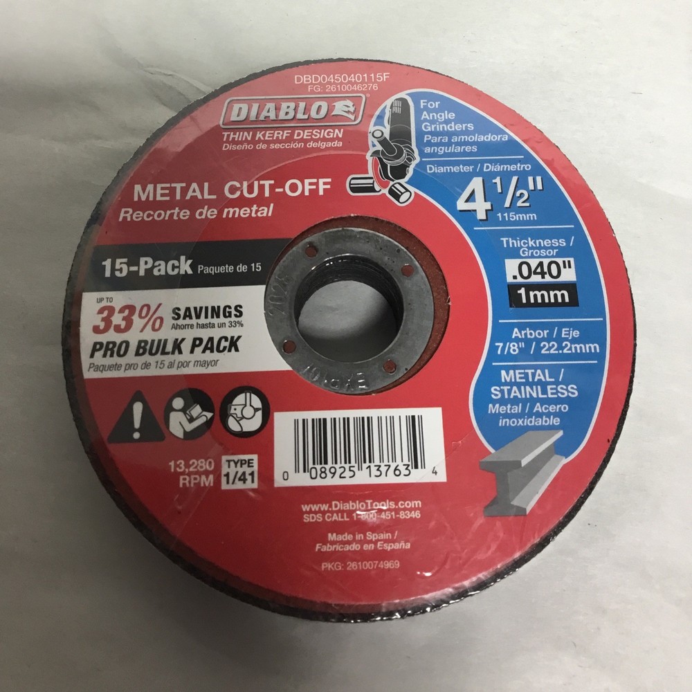 15 DIABLO 4-1/2″ X .040″ THIN KERF METAL/STAINLESS ANGLE GRINDER CUT-OFF WHEELS