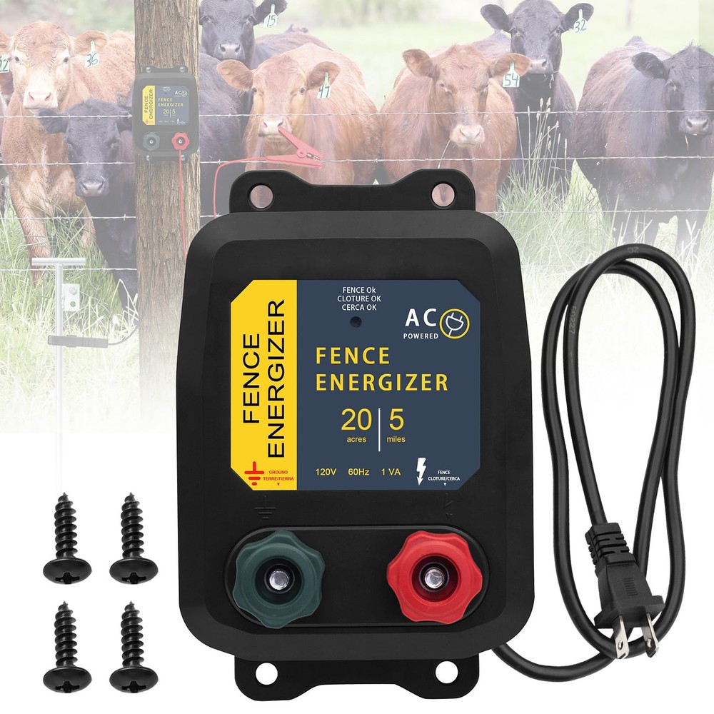 Electric Fence Charger, 5 Mile Plug in Electric Fence Energizer, for Preventi…