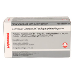 50pcs Septocaine® Silver Articaine w/Epinephrine 1:200,000 HCl 4% 2026/9