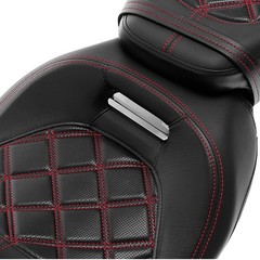 Motorcycle Seat Low Profile Two-Piece 2-Up with Red Stitching for Touring