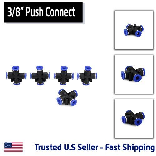 5 Pack, Cross Union Pneumatic Fitting, Push Connect 3/8″ Tube