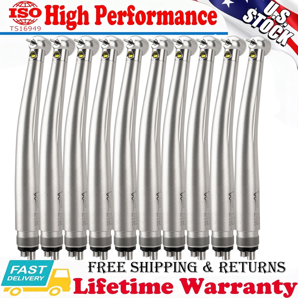 eLabPal 10Pcs Dental LED E-generator High Speed Handpiece Push Button 4H Turbine