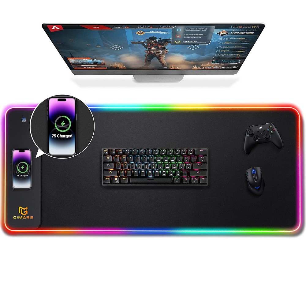 Gimars RGB Gaming Mouse 11.8L x 31.5W inches, Black-RGB+Wireles Charging