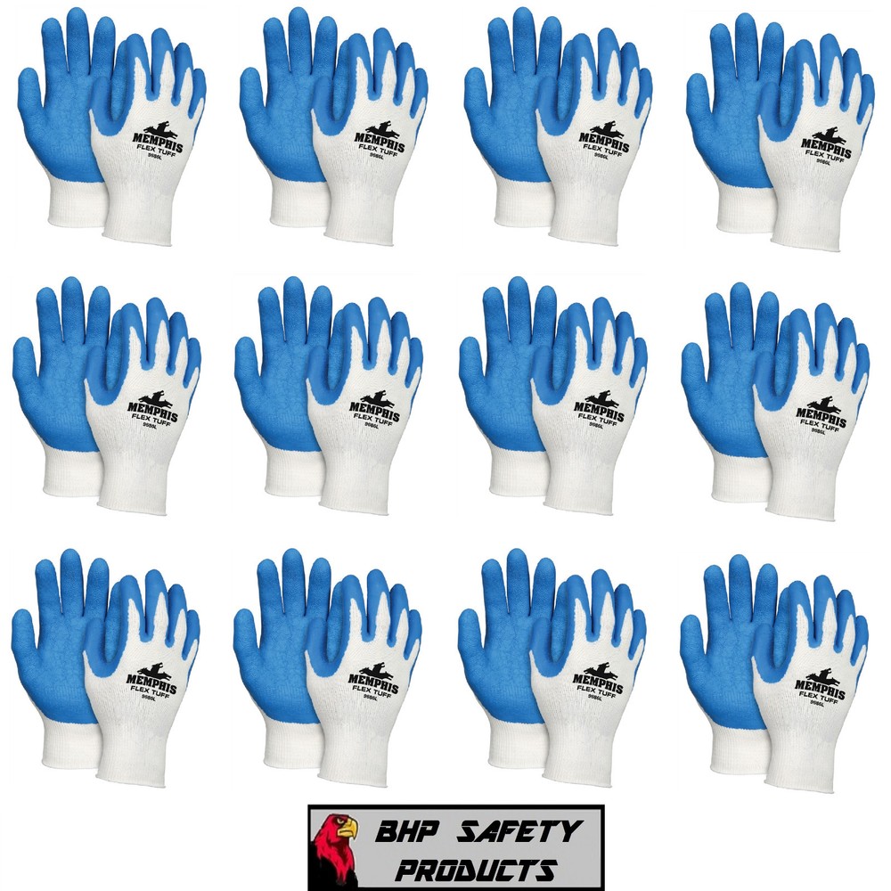 MEMPHIS MCR FLEX-TUFF PREMIUM LATEX COATED KNIT WORK GLOVES SIZE LARGE (1 DOZEN)