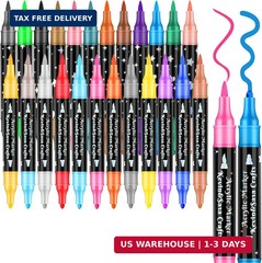 24 Colors Dual Tip Acrylic Paint Marker Pens Set, Multifunctional Acrylic Tips w