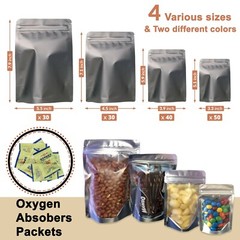 150pieces Stand up pouch Resealable Mylar Bags and 1 pack of 10 Oxygen Absorbers