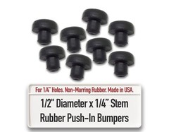 Rubber Push In Bumper Feet • 1/2″ OD, 7/32″ High, for 1/4″ Holes • Sold in Packs