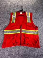 Uline Safety Work Vest Mens XL Red Sleeveless High Visibility Reflective Utility