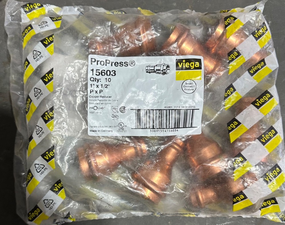 (1 bag Of 10)Viega Propress Copper Reducer 1″x1/2″ 15603