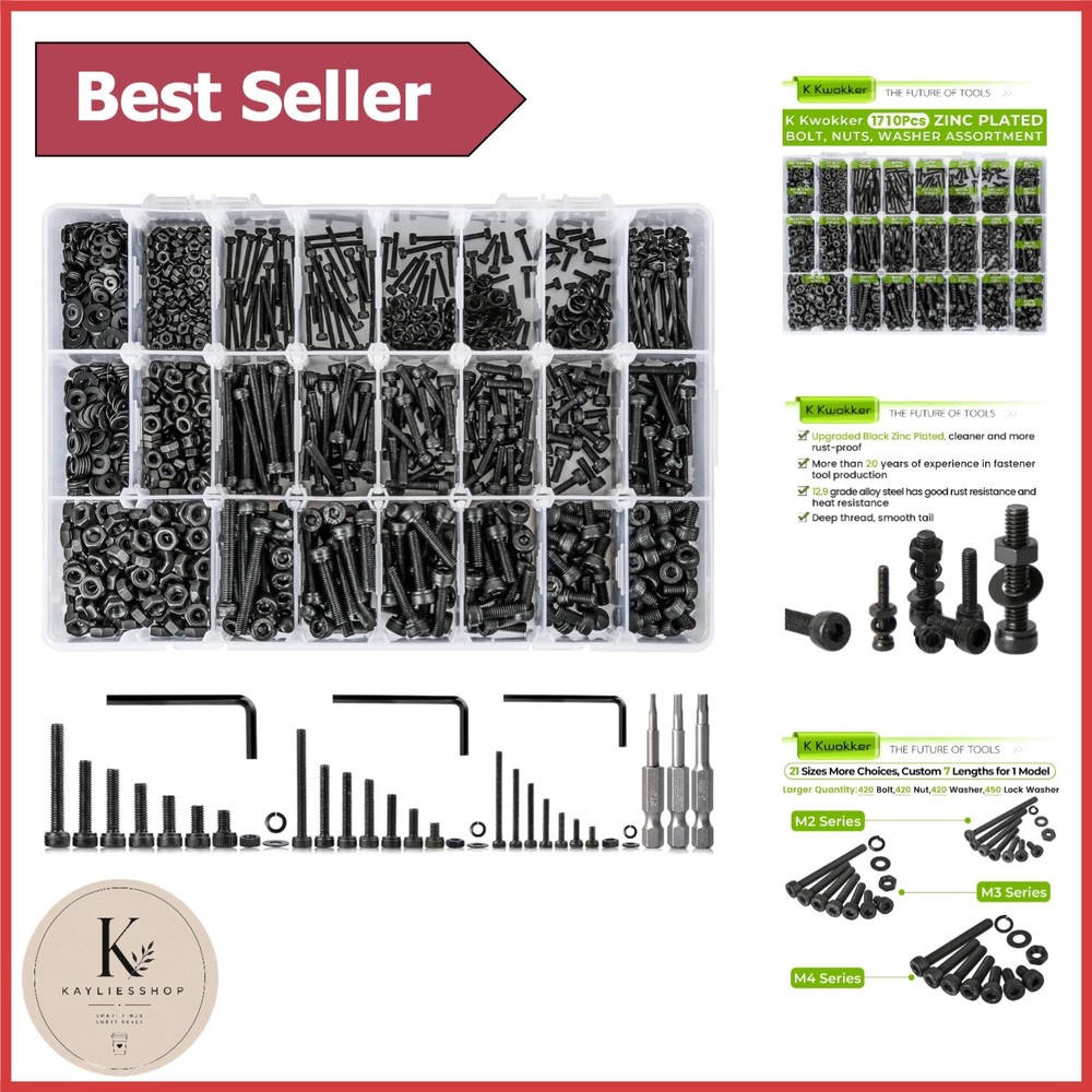 Complete M2 M3 M4 Bolt Kit: 1710 Zinc-Plated Screws, Nuts & Washers Collection