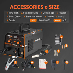MIG Welder,2 in 1 Flux Core/Stick Welder,130Amp 110V Gasless MIG