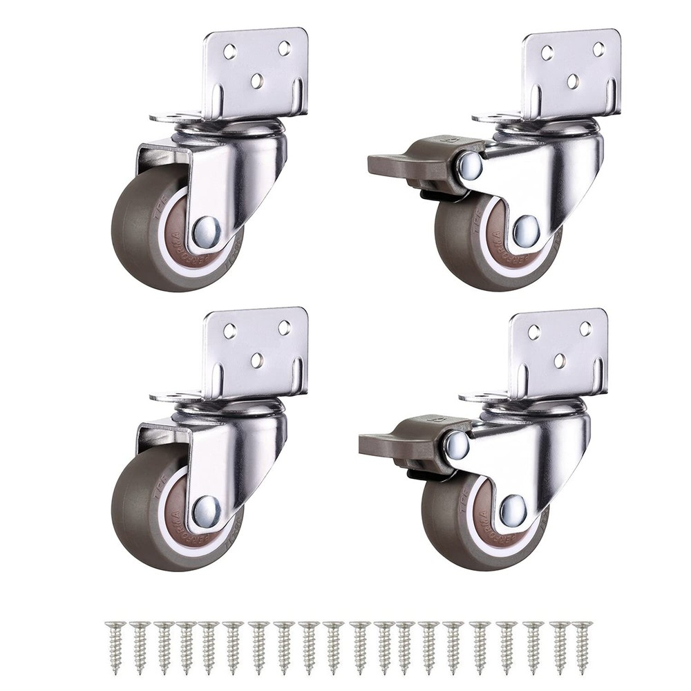 AONMTOAN 1.25 Inches L-Shaped Plate Swivel Caster, with Brake TPE Rubber Caster,