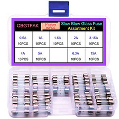 9 Values90pcs Slow Blow Glass Fuses Assorted Kit 5x20mm 250V 0.5A 1A 1.6A