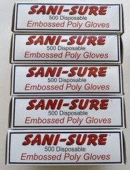 5 Boxes Of 500 SANI-SURE Disposable Embossed Single Use Poly Gloves Large NEW
