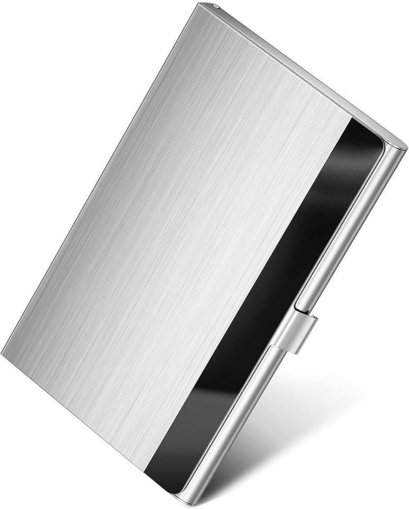 MaxGear Metal Business Card Holder for 3.7 x 2.3 x 0.3 inches, Brushed Silver