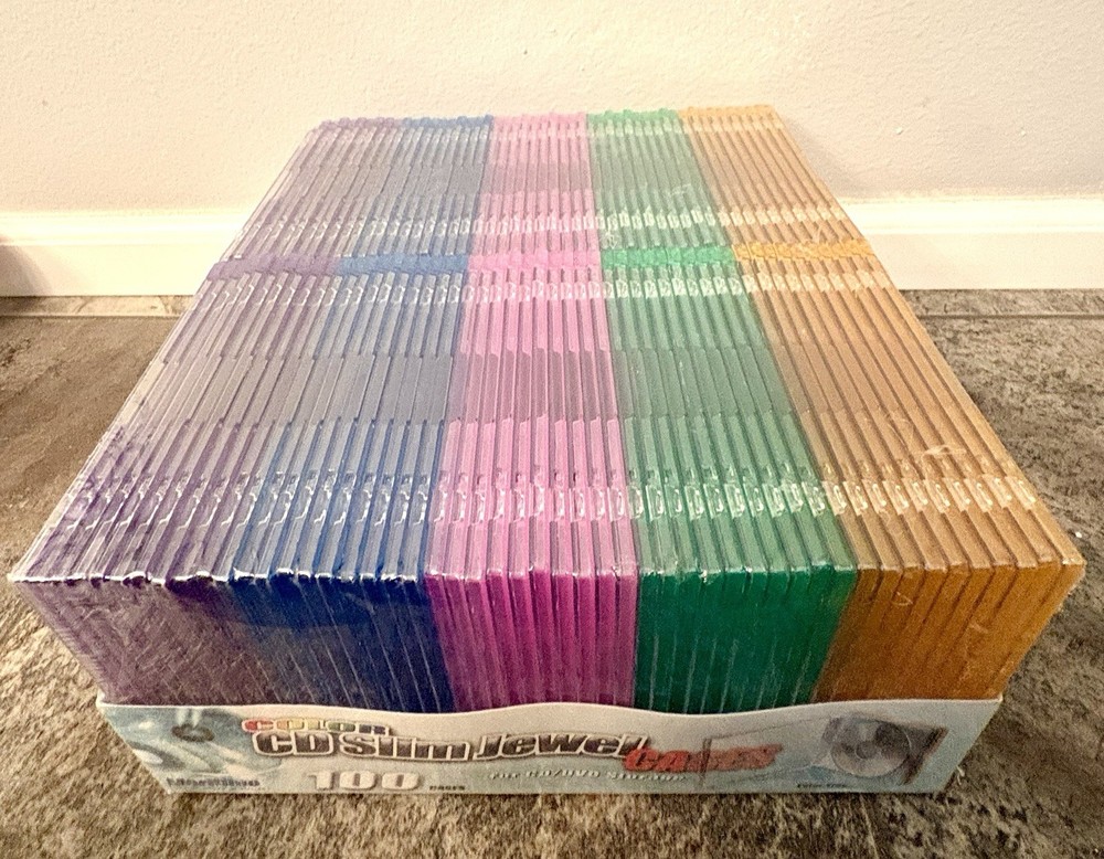 Jewel Cases 100 Pack Multi Color Slim CD/DVD Factory Sealed NEW Meritline