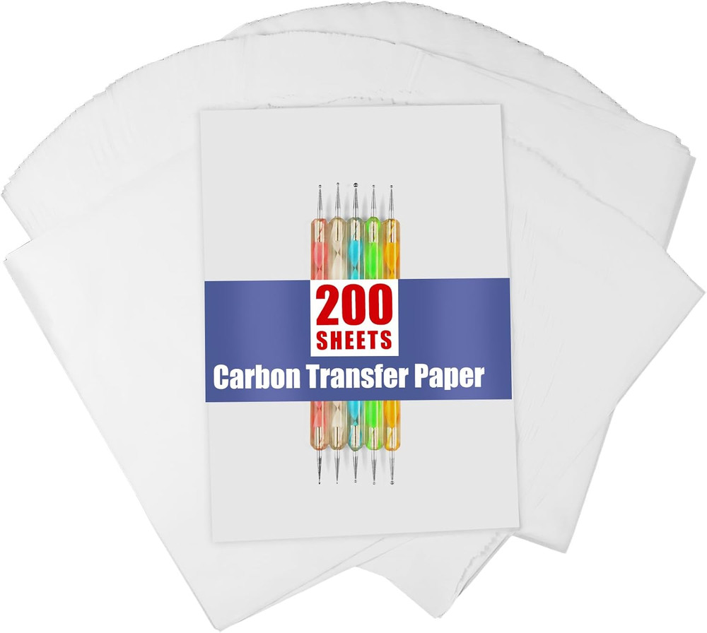 200 Sheets White Carbon Transfer Papergraphite Tracing Paper with Embossing Styl