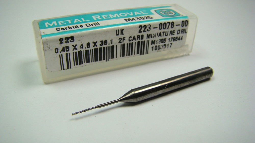 Metal Removal Carbide Mini Drill 0.45mm x 4.8mm x 38.1mm 2FL M43025