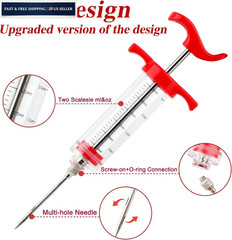 Meat Injector Syringe, 1-oz Plastic Marinade Turkey 1OZ Large, Red