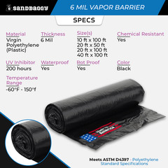 6 Mil Black Vapor Barrier – Polyethylene Visqueen (USA Made) – Sandbaggy