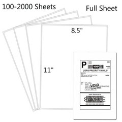 100 Full Sheet Shipping Labels 8.5×11 Self Adhesive Blank Paper for Laser/Inkjet