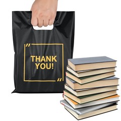 50 Pack Die Cut Plastic Shopping Bags with Thank 50 Count (Pack of 1), Black