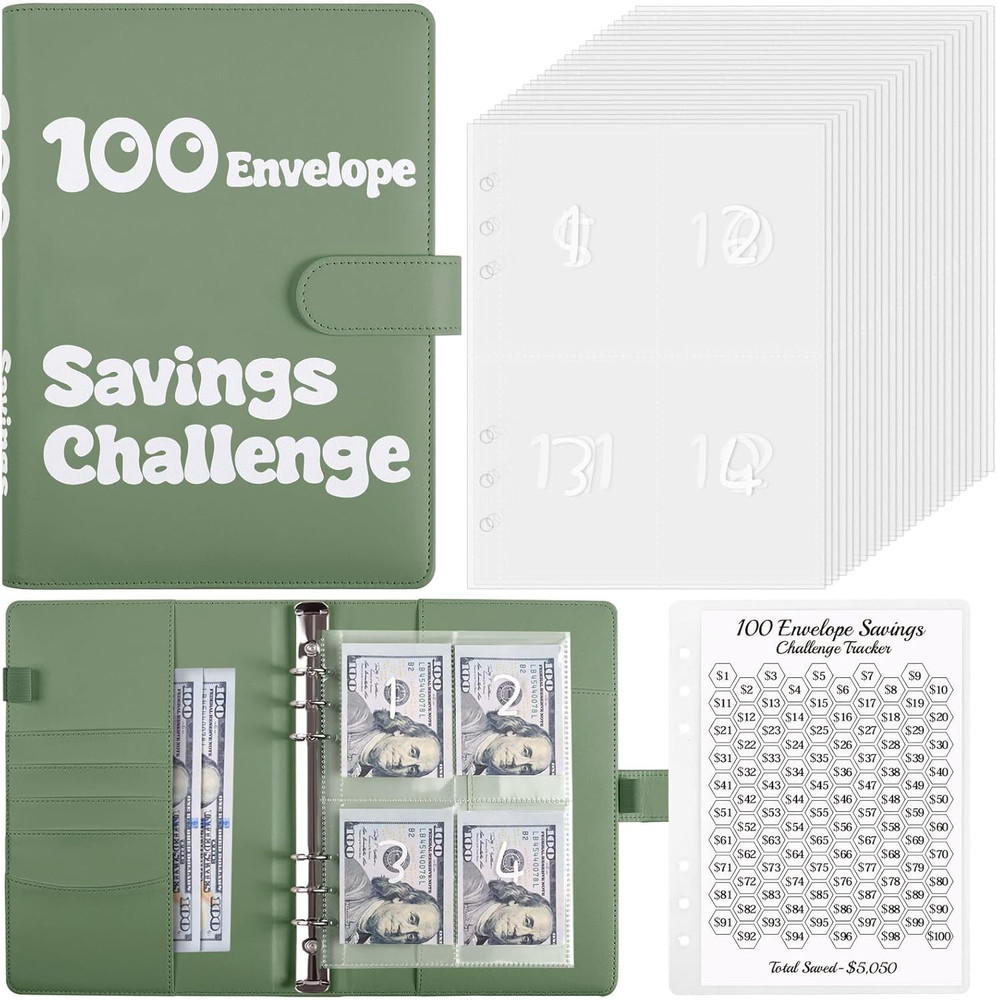 100 Envelopes Money Saving Challenge Binder, A5 Savings Challenges Book with Env