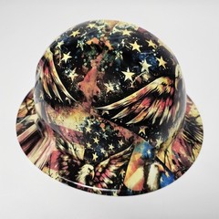 full brim hard hat custom hydro dipped IN AMERICAN EAGLE COLLAGE WATERCOLOR NEW