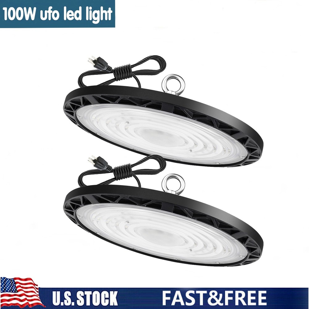 2Pcs UFO Led High Bay Light 100W Warehouse Factory Commercial Industrial 90-277V