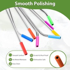 Lazycorner 16 Pcs Metal Straw Reusable 16 8.5in+10.5in Silver, Silver