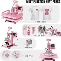 8 in 1 Heat Press Machine 12×15 in Sublimation Transfer T-shirt w/ 30OZ Tumblers
