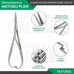 Slim Narrow Tip Mathieu Ligature Elastic Placing Plier 5.5″ Ortho Plier German G