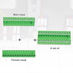 14 Pin 5mm 0.2 Inch Pitch PCB Mount Screw Terminal Male Female, Green