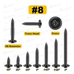 #8 Phillips Wafer Head Self Tapping Screws Wood Screw Black Phosphate Truss Head