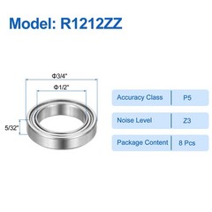 8pcs R1212ZZ 1/2″ ID x 3/4″ OD x 5/32″ Height Z3 Ball Bearings Silver Tone