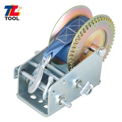 3500lbs Dual Gear Hand Winch Hand Crank + Nylon Belt Blue For ATV Boat Trailer
