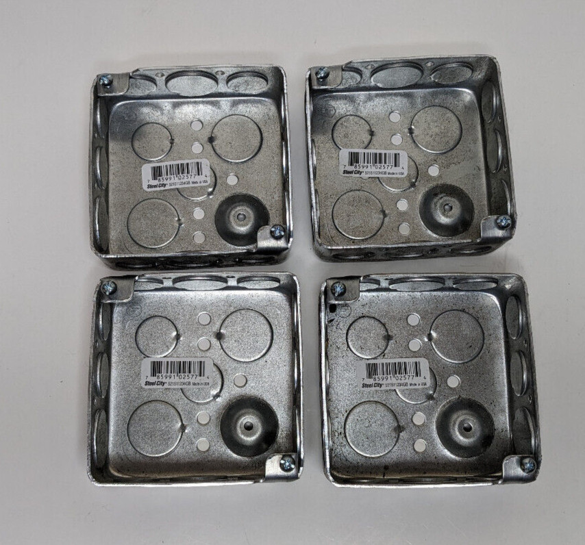 4X Steel City 521511234GB 4inch Square Box 1-1/2 Inch Deep