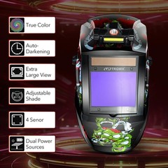 Solar Powered Welding Helmet with Large View, True Color & Auto Darkening Filter