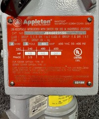 Appleton Electric JBR6023-150 Hazardous Location Switched Receptacle 2W 3P 60A